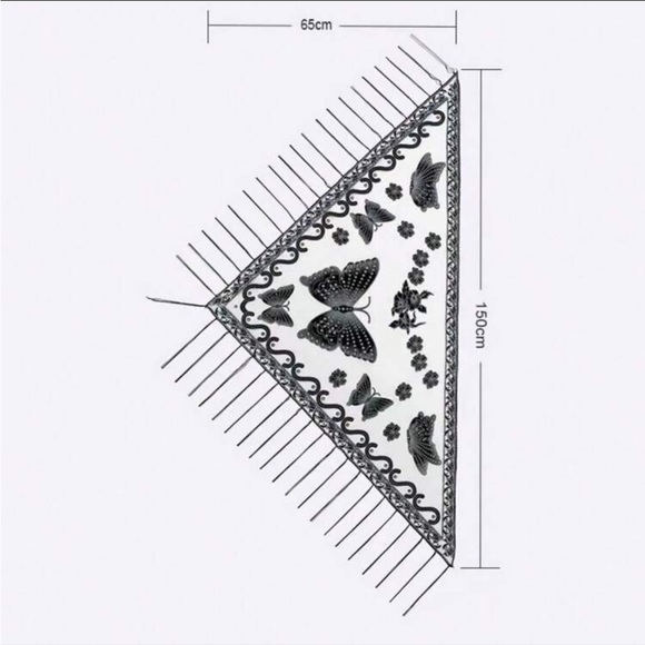 Black embroidered butterfly shawl w tassels nwt - Picture 3 of 3